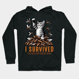 Funny Cat Survived Cicadas Insect Invasion 2024 Hoodie